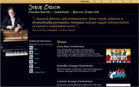 Home page screen shot displaying Composer Steve Orich, recent works and social icons